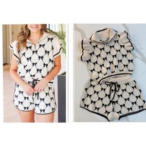 NWOT Entro Knit Sweater Shorts Set Large Neutral Geometric Quiet Luxury Lounge